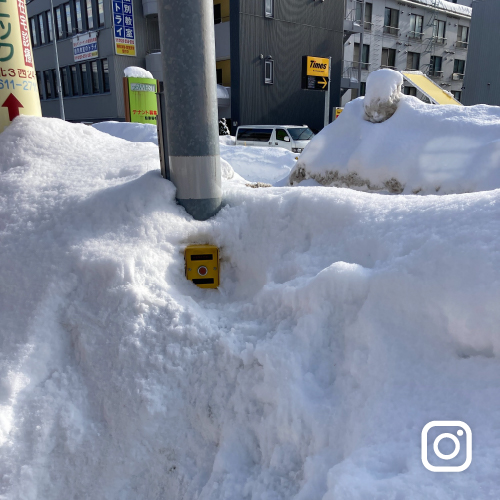 インスタグラム投稿イメージ 大雪で埋もれる歩行者用信号の押しボタン